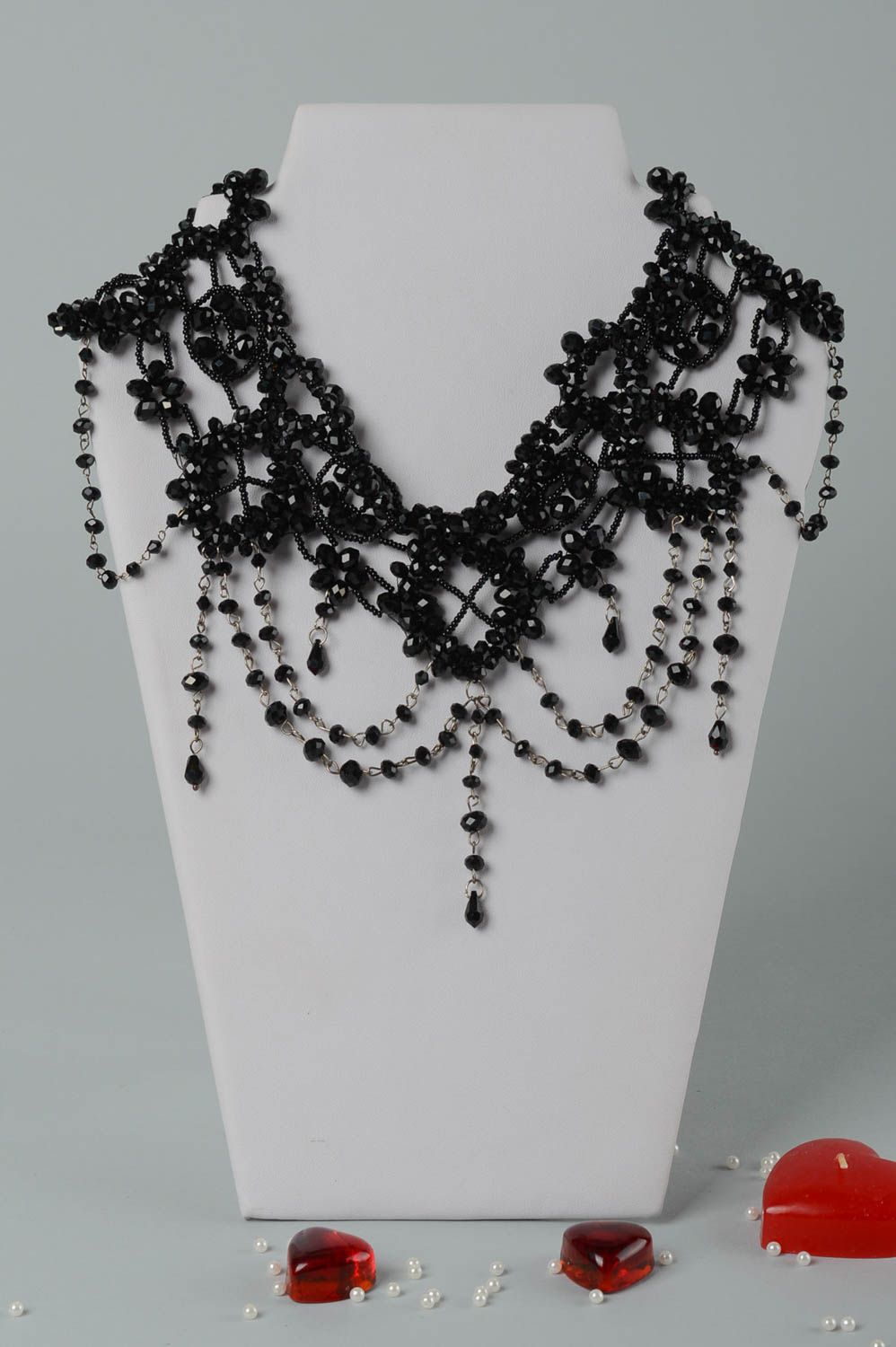 Handgefertigt Collier Halskette Rocailles Schmuck Accessoire für Frauen schwarz foto 1