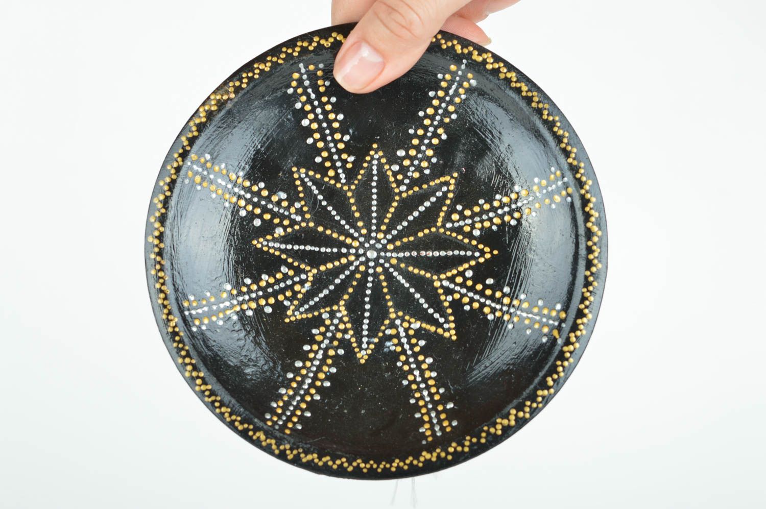 Декоративная тарелка из глины ручной работы настенная с росписью Звездное сияние фото 5