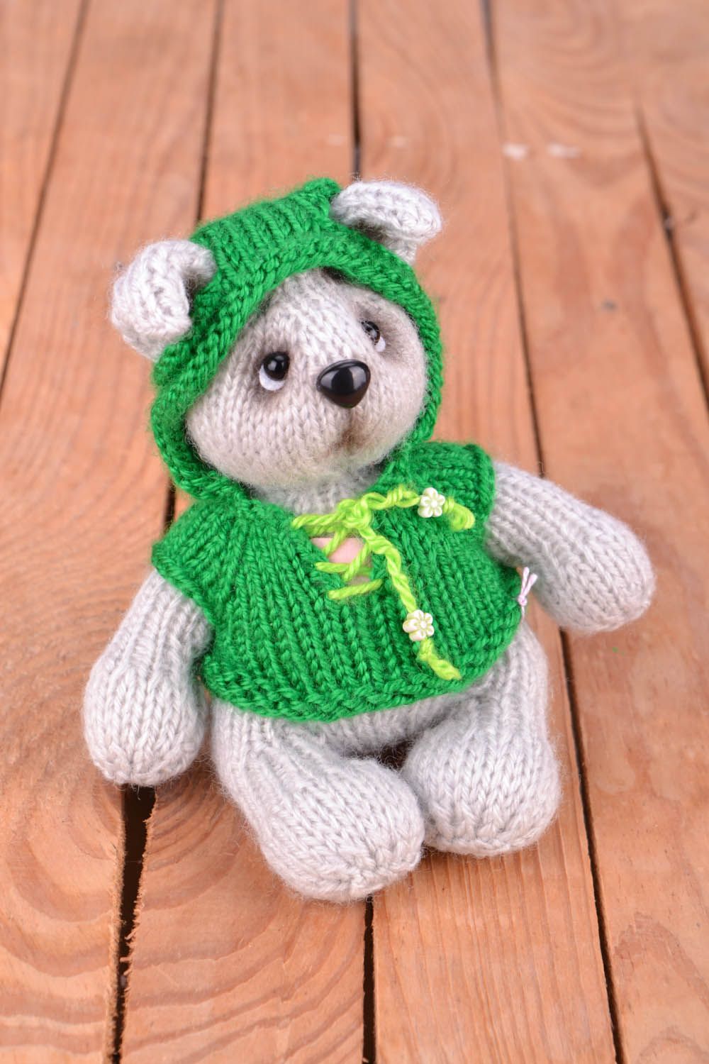 Brinquedo tricotado para interior feito à mão Cachorro em verde foto 1