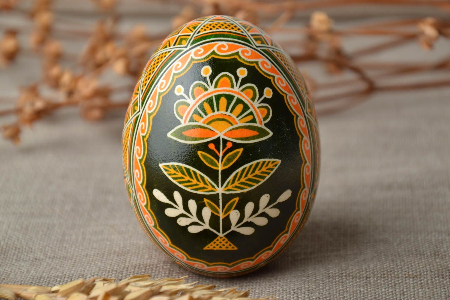Handmade painted goose egg with traditional symbolics photo 1