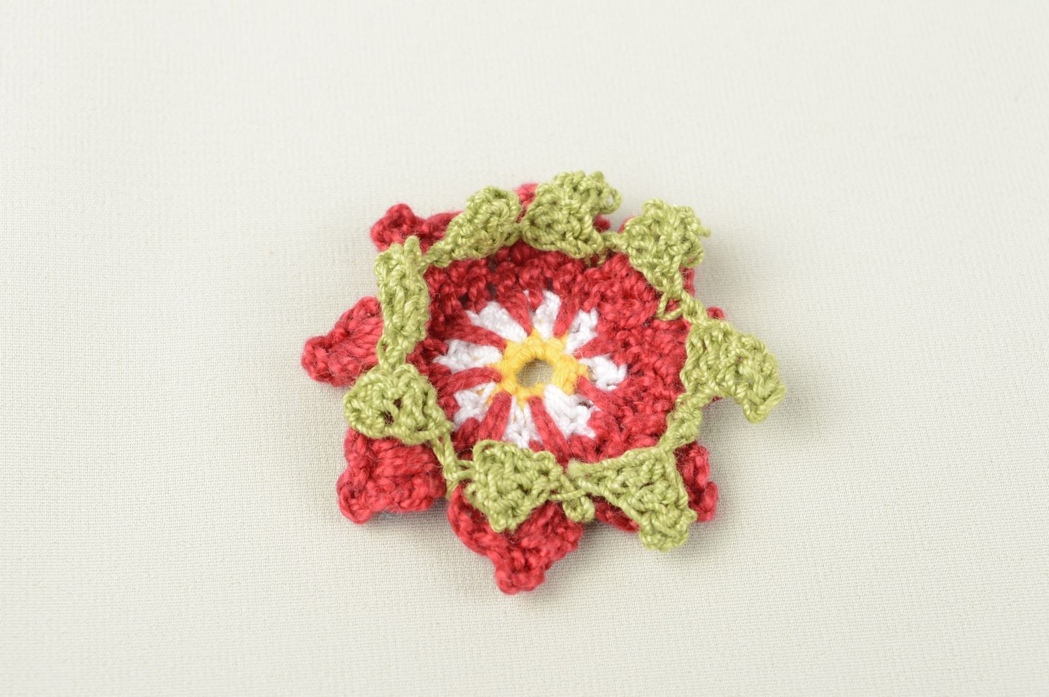 Fleur tricot fait main Fourniture bijoux rouge vert de coton Loisirs créatifs photo 1