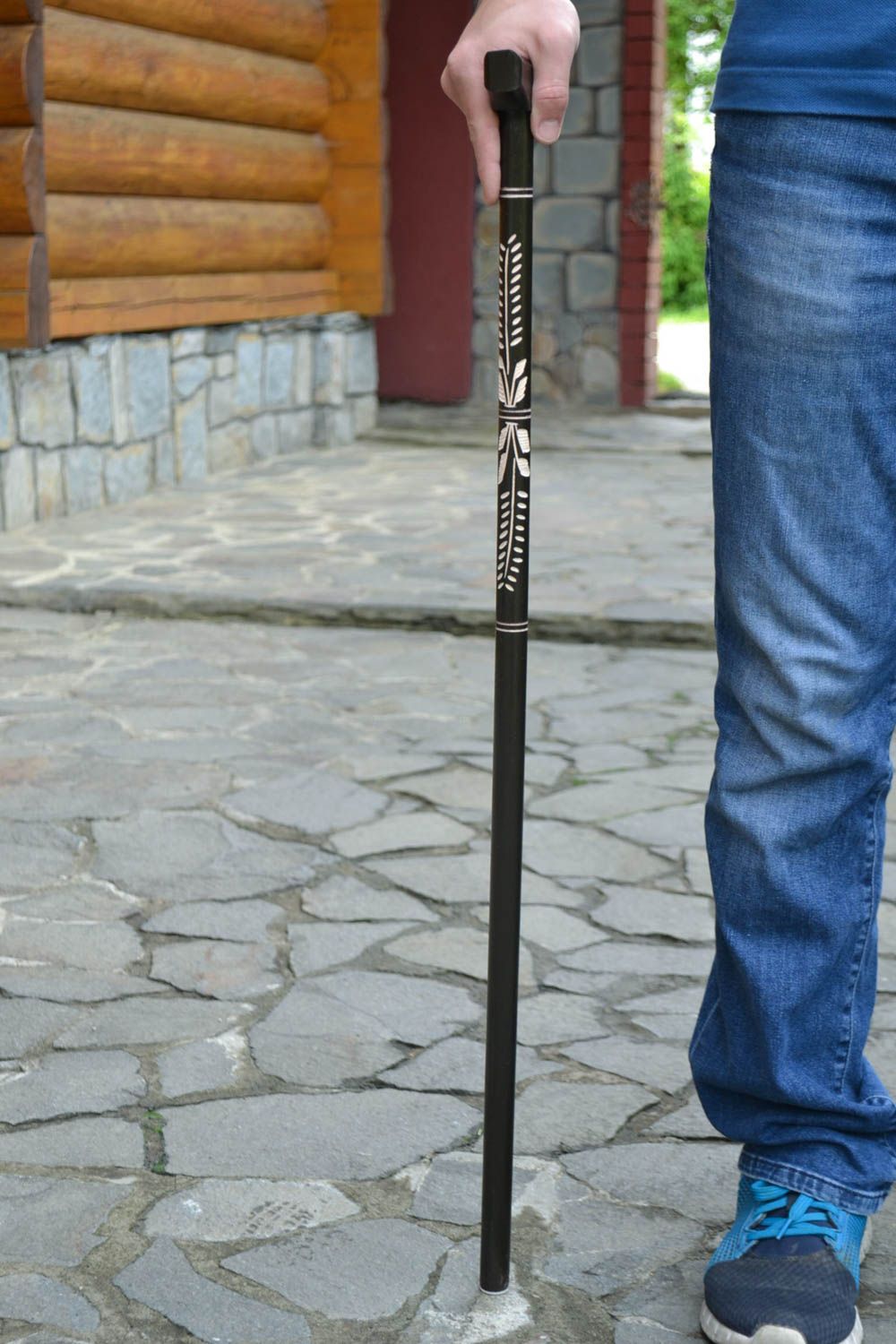 Handmade carved wooden walking stick beautiful black cane present for men  photo 2