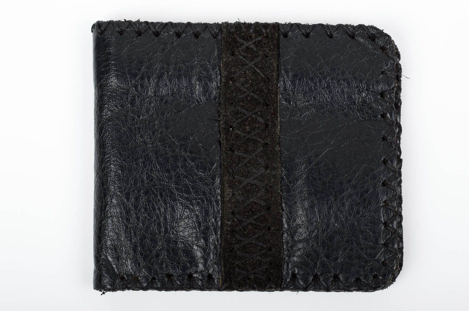 Черный бумажник из натуральной кожи ручной работы подарок для мужчины стильный фото 1