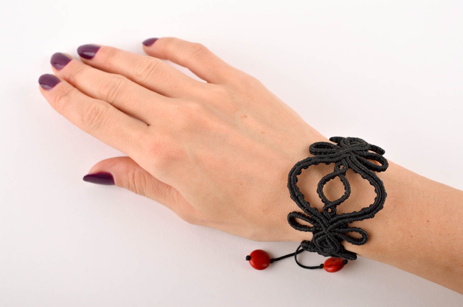 Модный браслет ручной работы браслет из ниток черный плетеный браслет с камнем фото 5