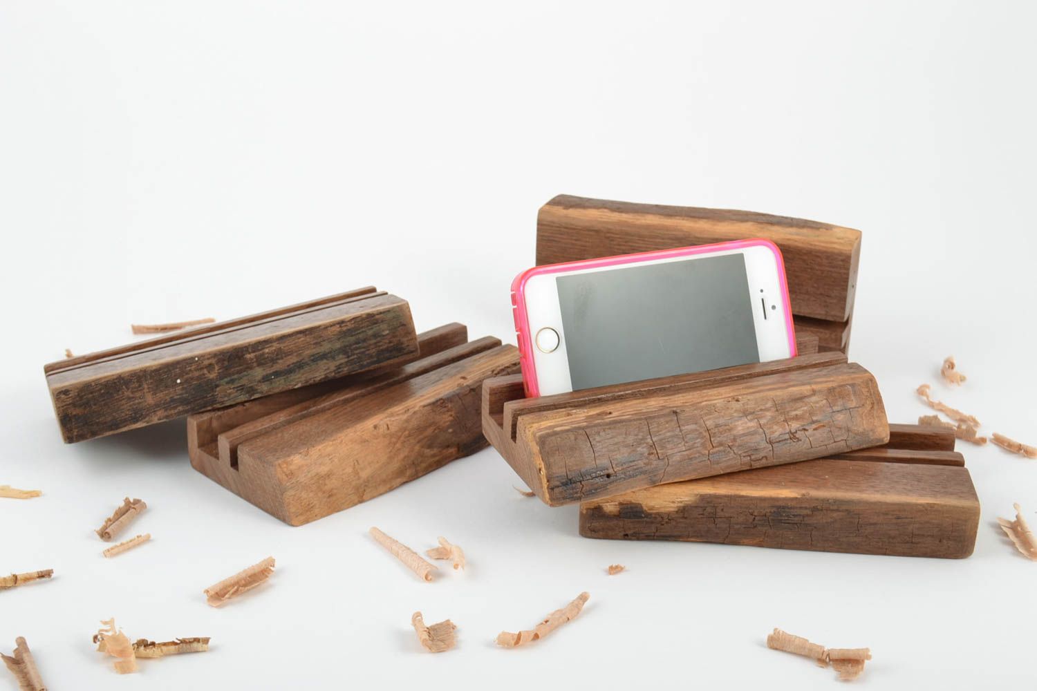 Homemade wooden designer organic desktop tablet stands set of 5 items photo 1