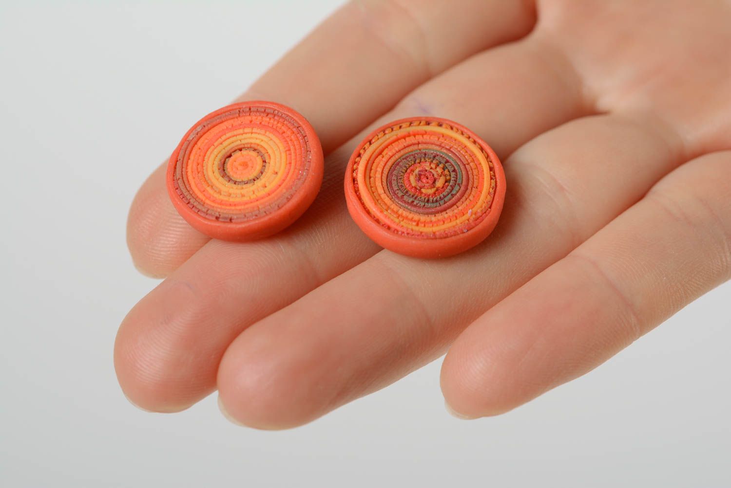 Set of handmade polymer clay bright orange jewelry 2 items stud earrings and ring photo 3