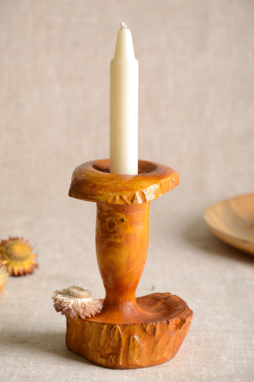 Unusual handmade wooden candlestick candle holder interior decorating gift ideas photo 1