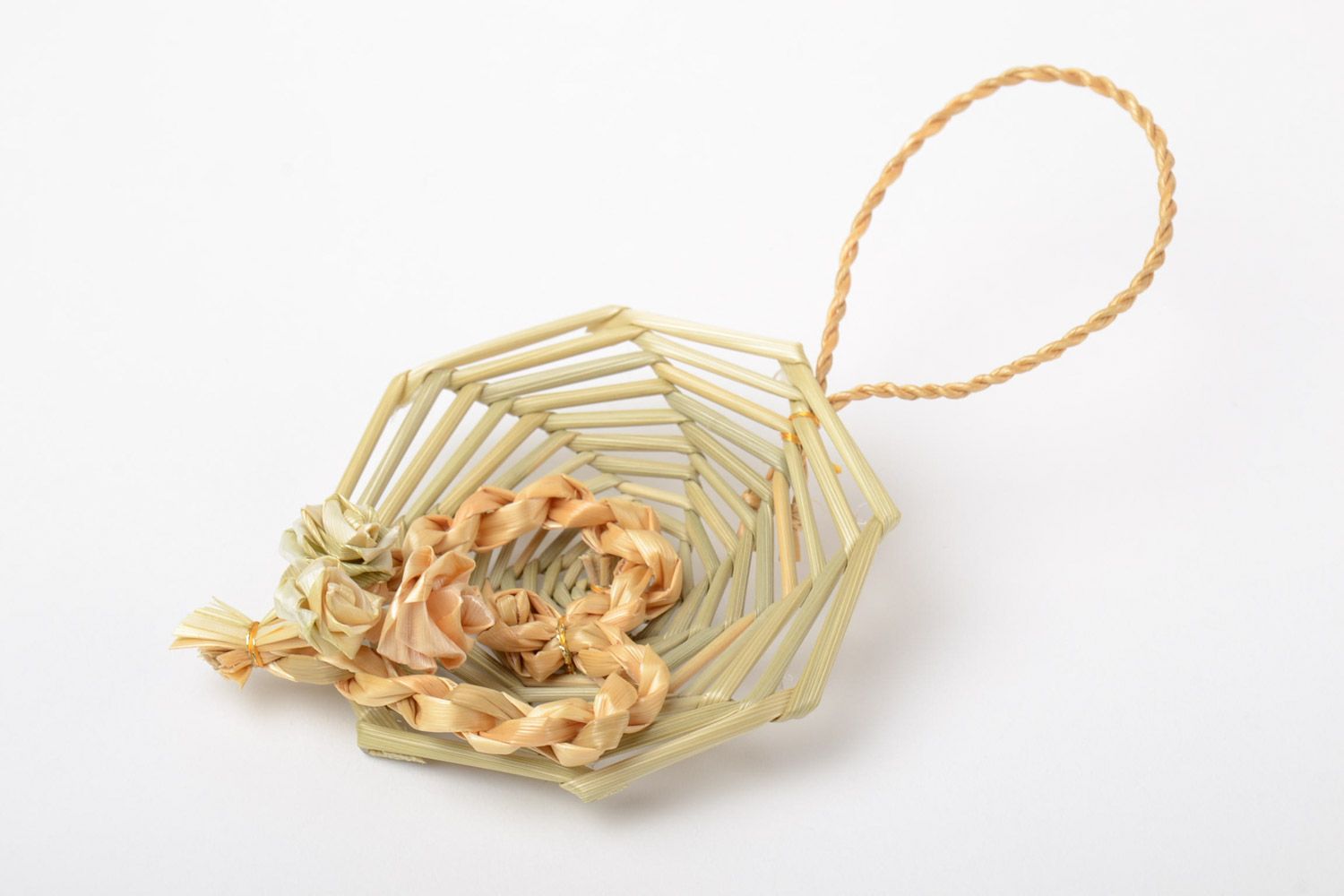 Плетеная елочная игрушка из соломы ручной работы интерьерная подвеска фото 2