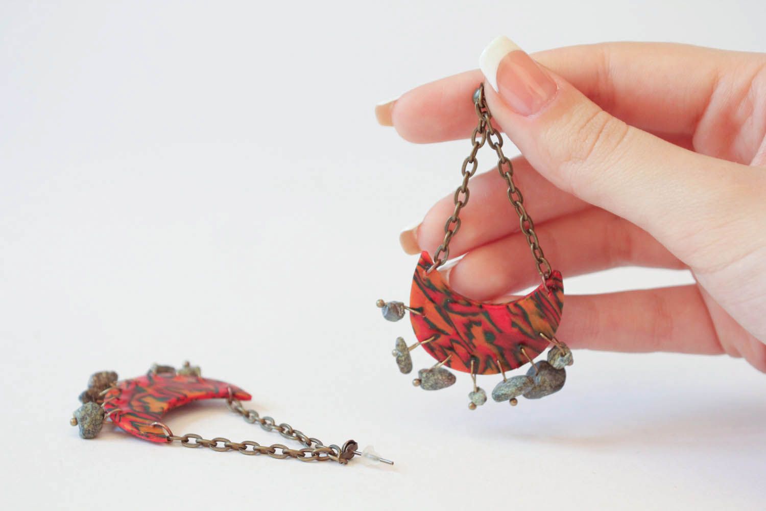 Polymer clay pendant earrings photo 5