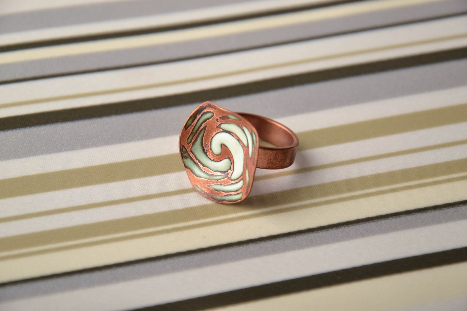 Copper ring with colorful enamel painting photo 1