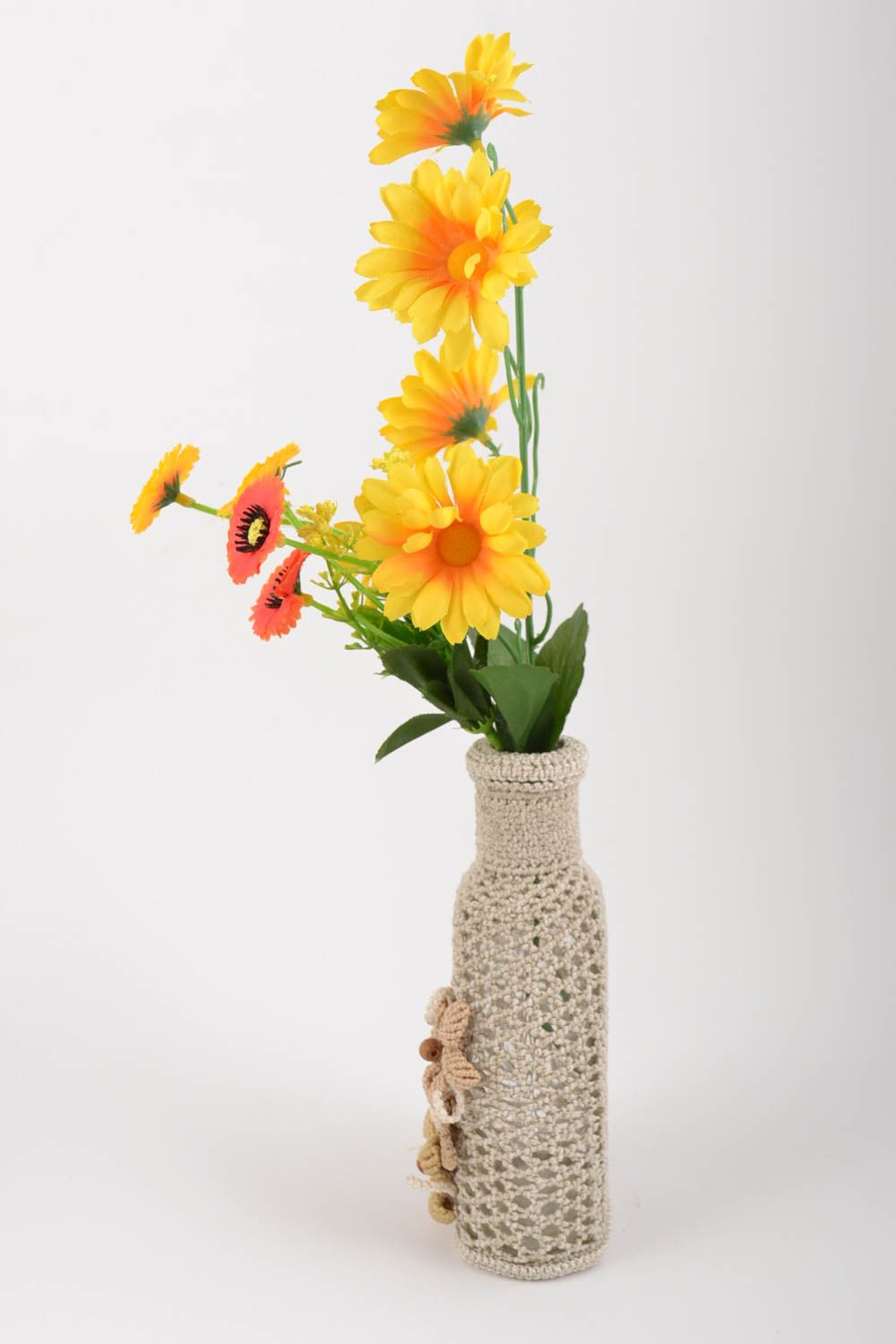 Petit vase en macramé avec fleurs artificielles fait main 25 cl original photo 5