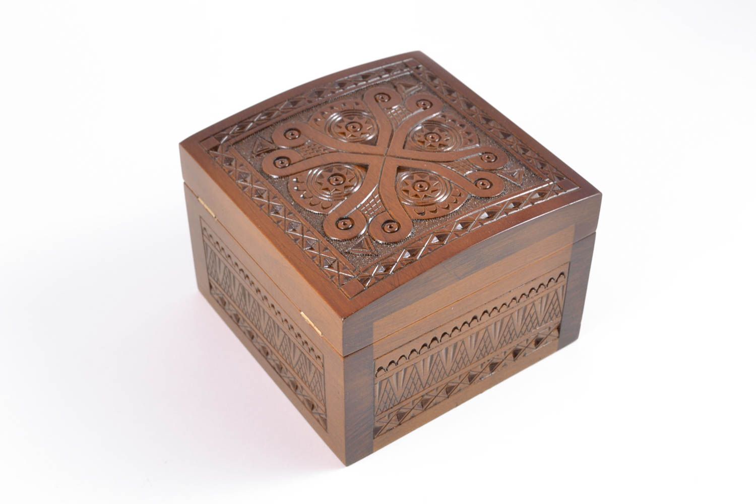 Square carved wooden jewelry box photo 5
