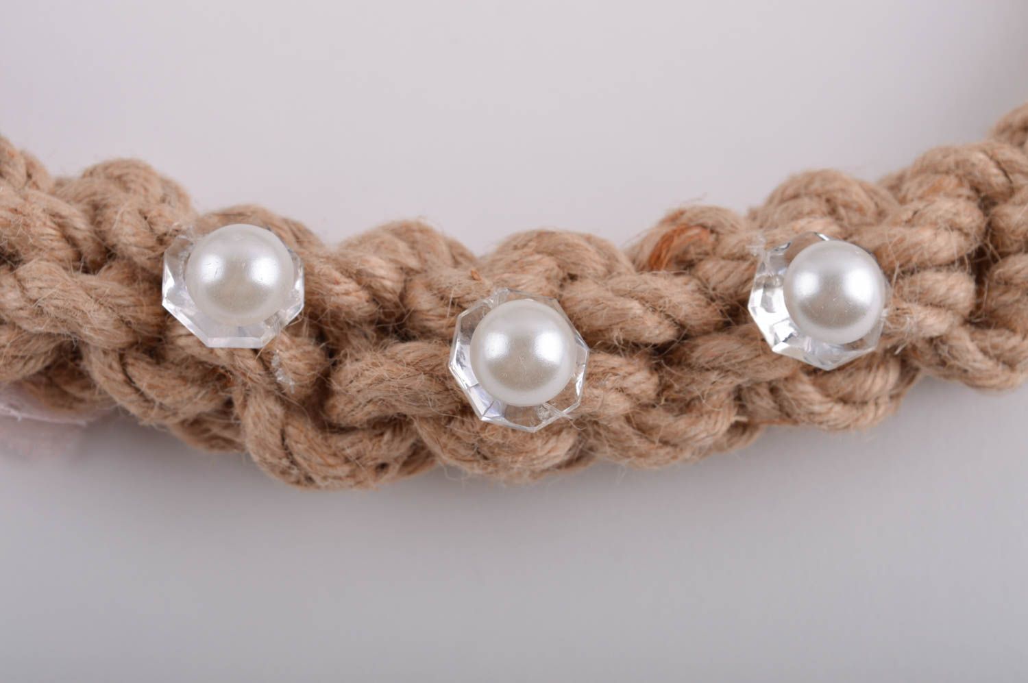 Handmade textile necklace woven elegant jewelry stylish beaded accessory photo 3