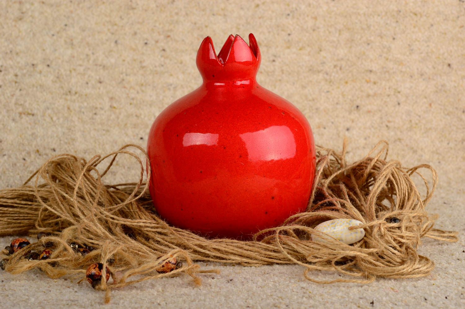 Small red hot 7 inches pomegranate shape ceramic handmade vase for home décor 1 lb photo 5