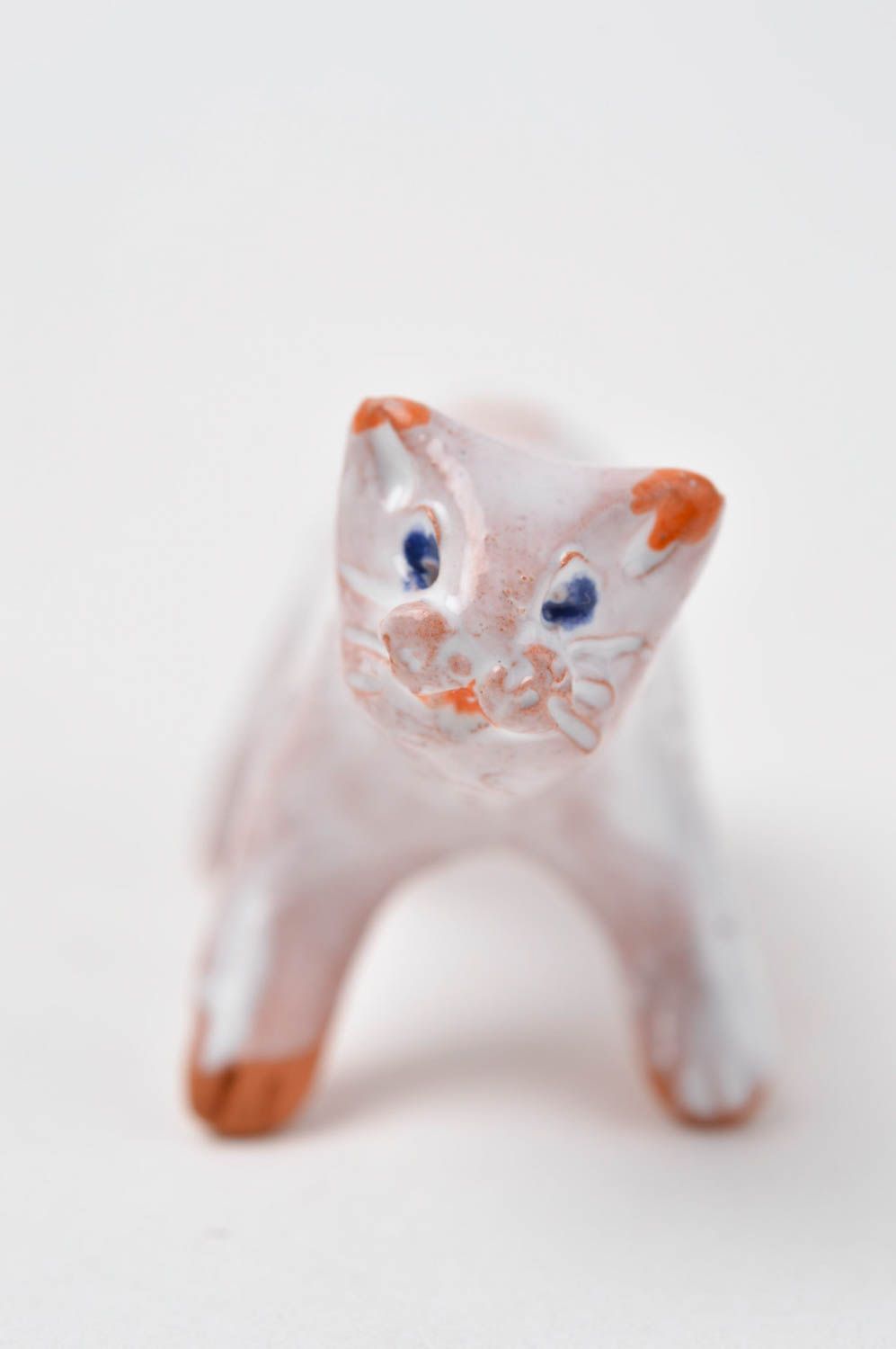 Handgemachte schöne Keramik Deko Figur aus Ton Tier Statue Miniatur Figur Katze
 foto 8