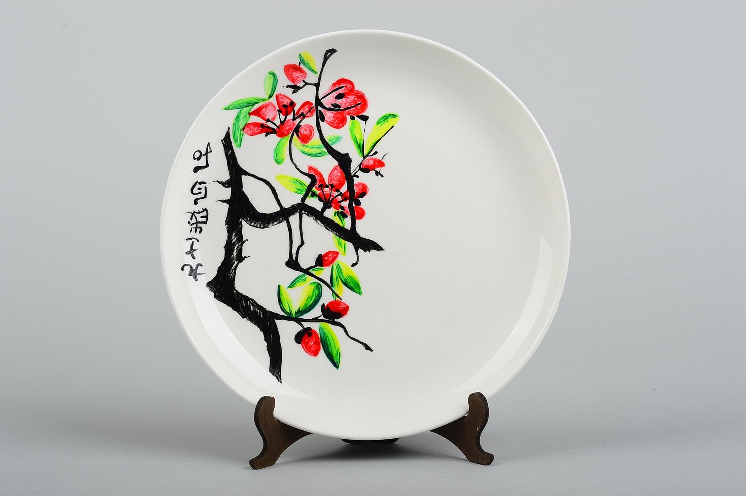 Assiette décorative Déco fait main avec branche de sakura peinte Vaisselle déco photo 1