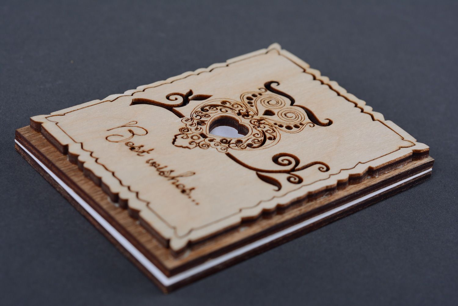 Belle carte de voeux en bois faite main avec hibou gravure laser originale photo 3