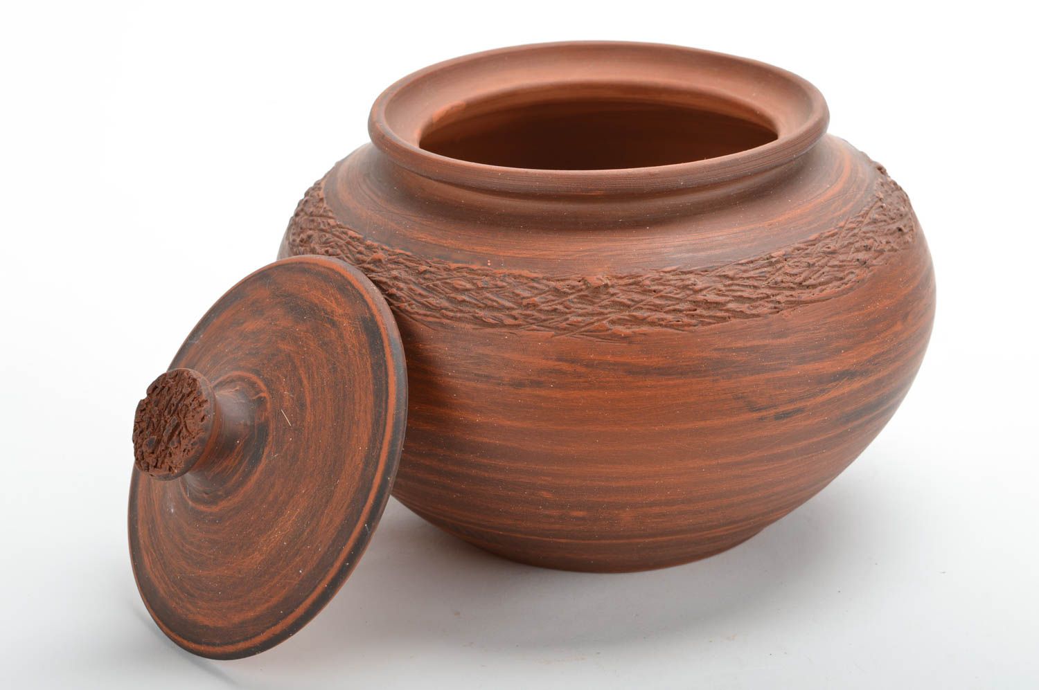 Cocotte pot en argile faite main originale vaisselle avec couvercle 1,5 L photo 2