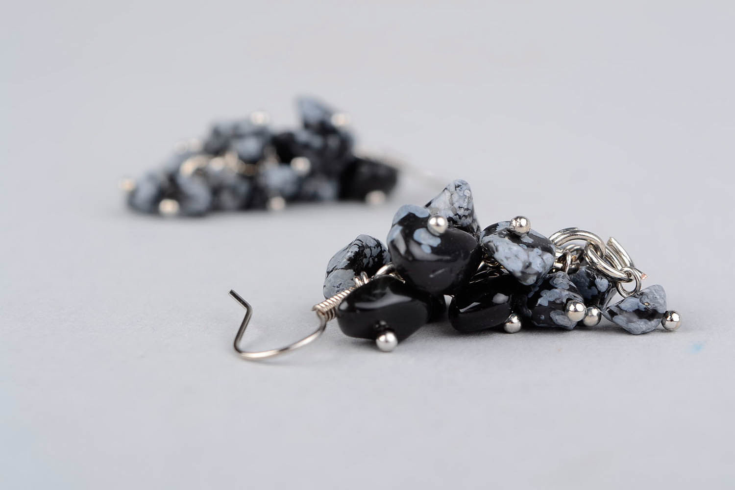 Earrings with snowy obsidian photo 4