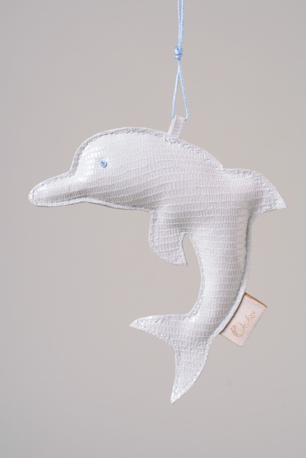 Beautiful handmade genuine leather keychain White Dolphin photo 1