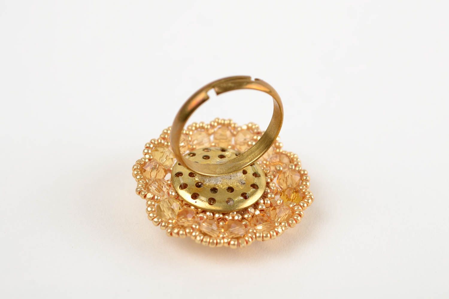 Handmade Designer Accessoires Schmuck aus Glasperlen Ring Damen grell gelb schön foto 5