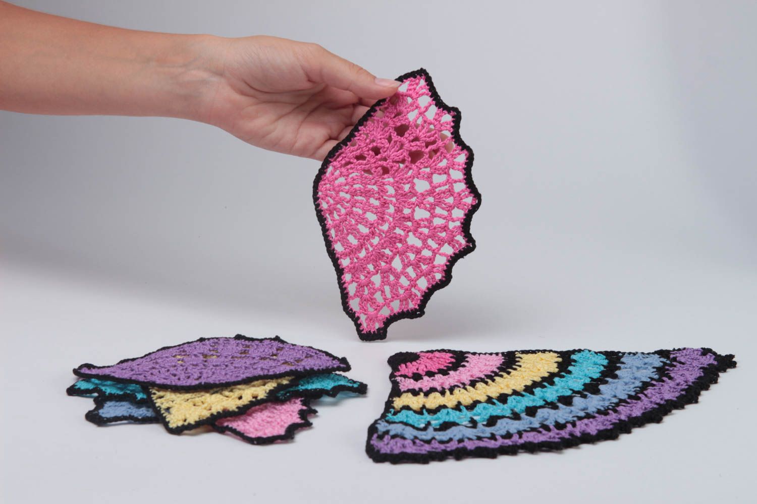 Handmade designer coaster unusual kitchen textile cute crocheted coaster photo 5