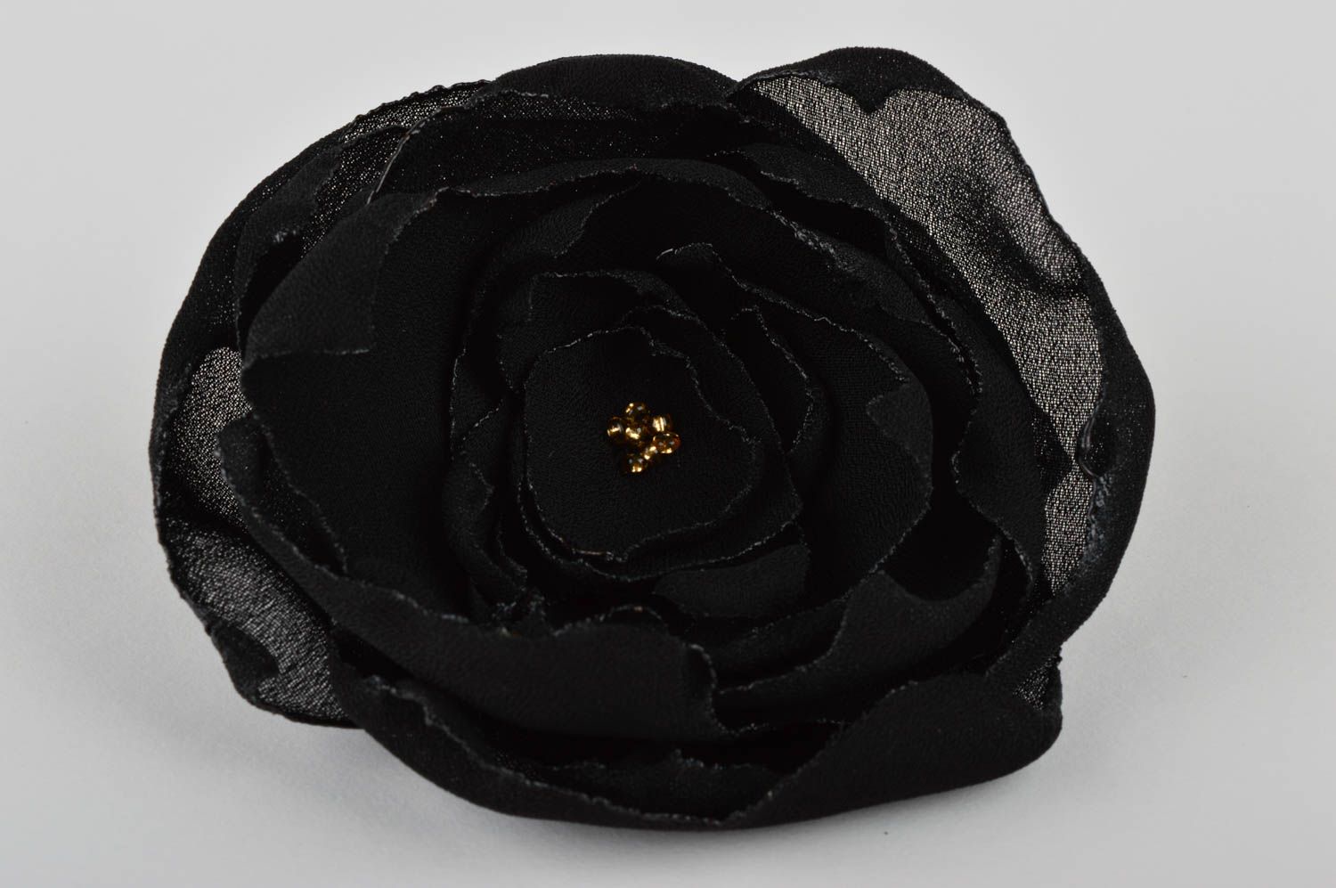 Broche fleur noire fait main Bijou fantaisie tissu Accessoire femme original photo 2