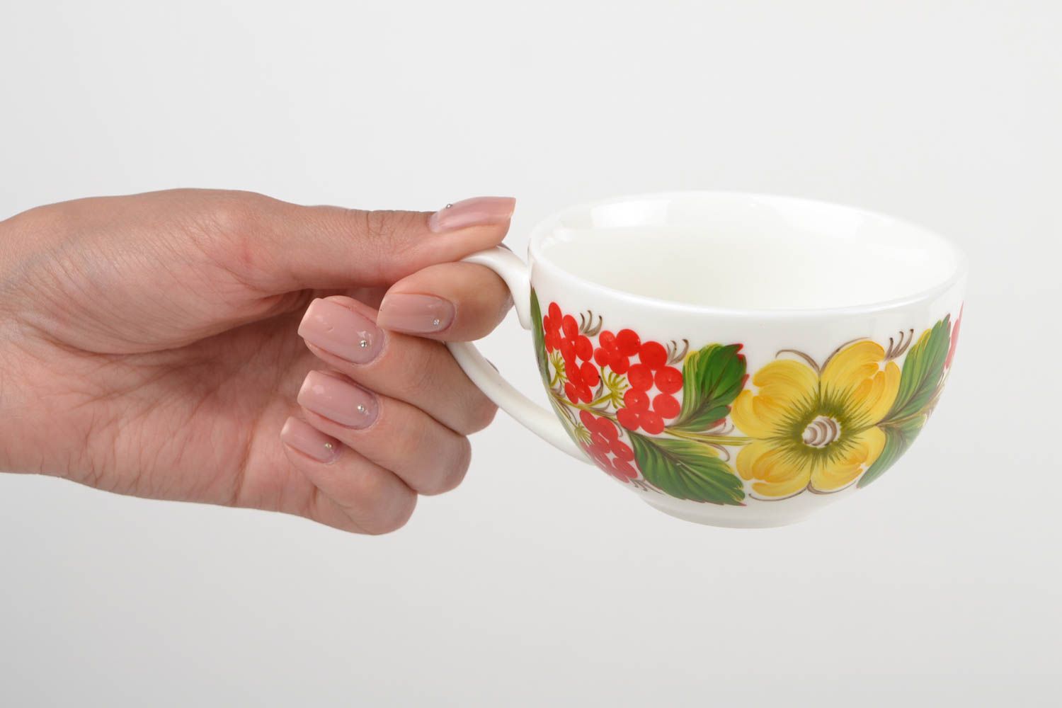 Tasse à thé fait main Mug original 25 cl blanche avec fleurs Vaisselle design photo 2