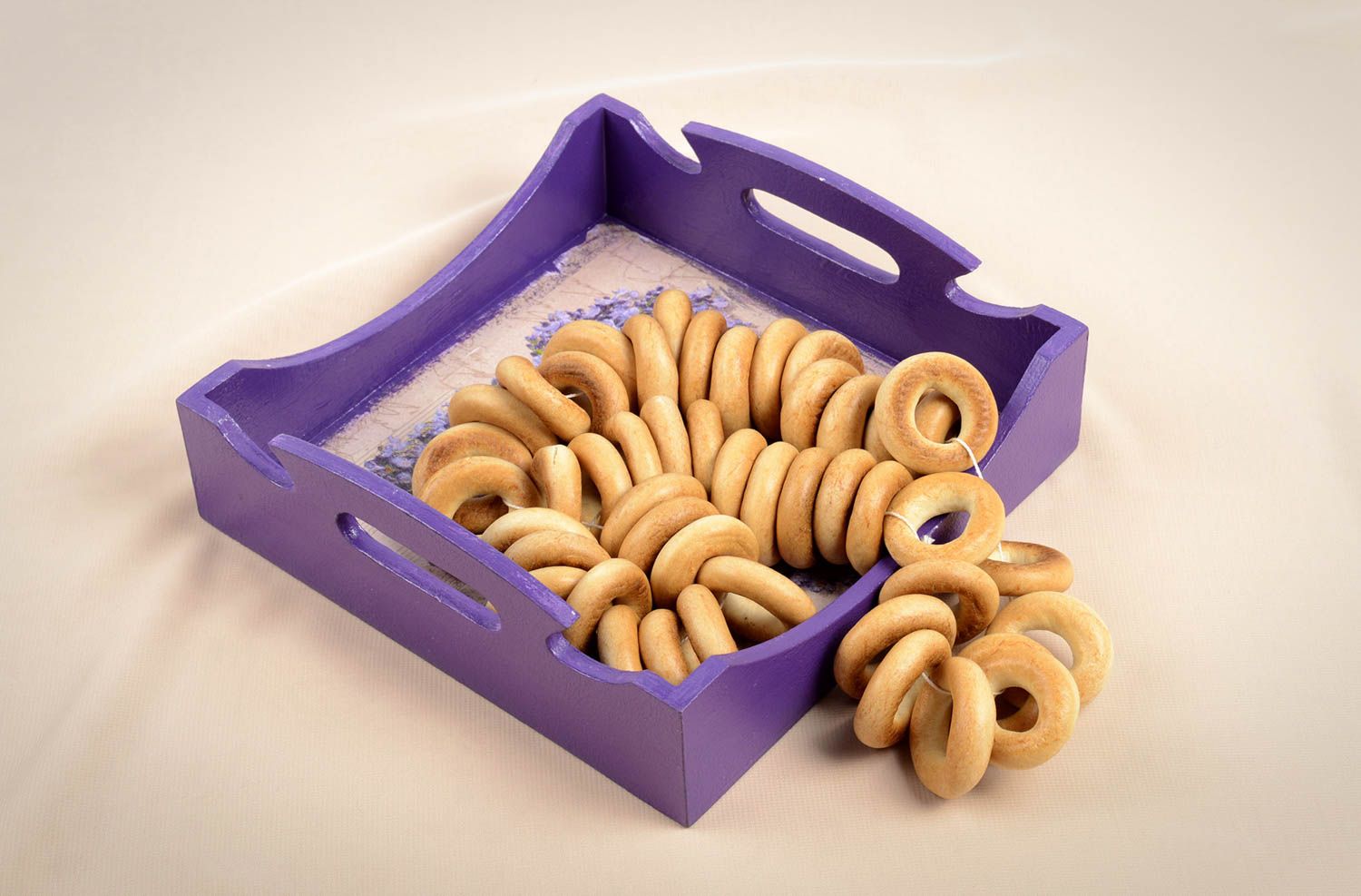 Handmade kitchen utensils decoupage home element cute violet bread basket photo 5