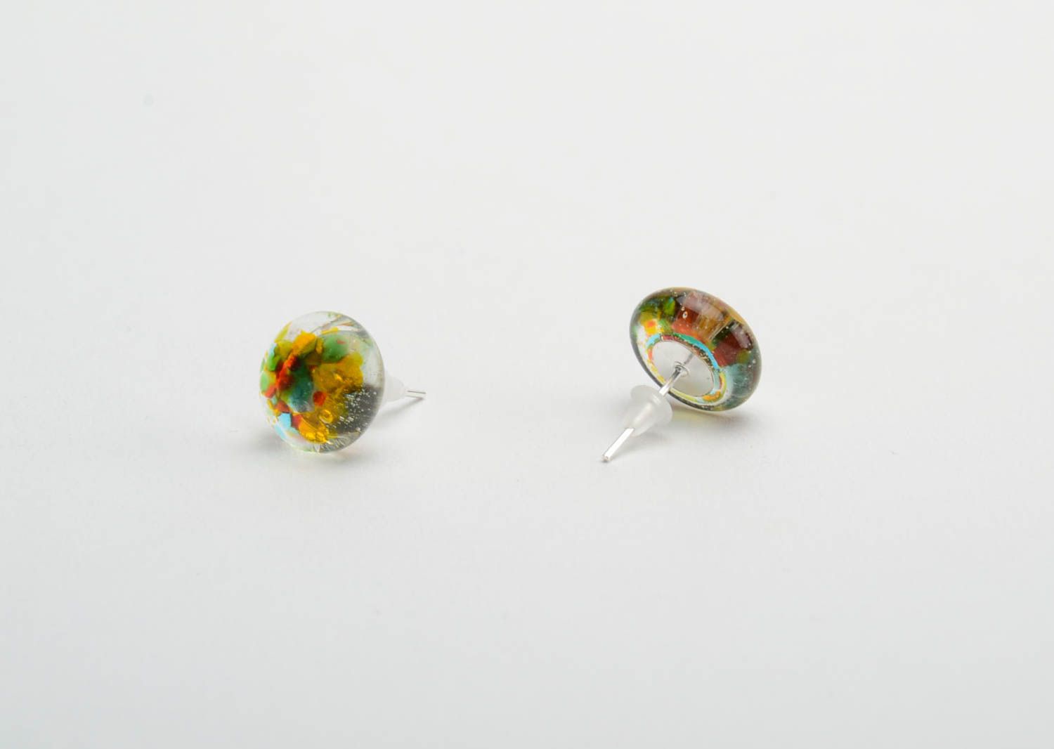 Small round earrings made of glass beautiful women accessory for every day photo 3