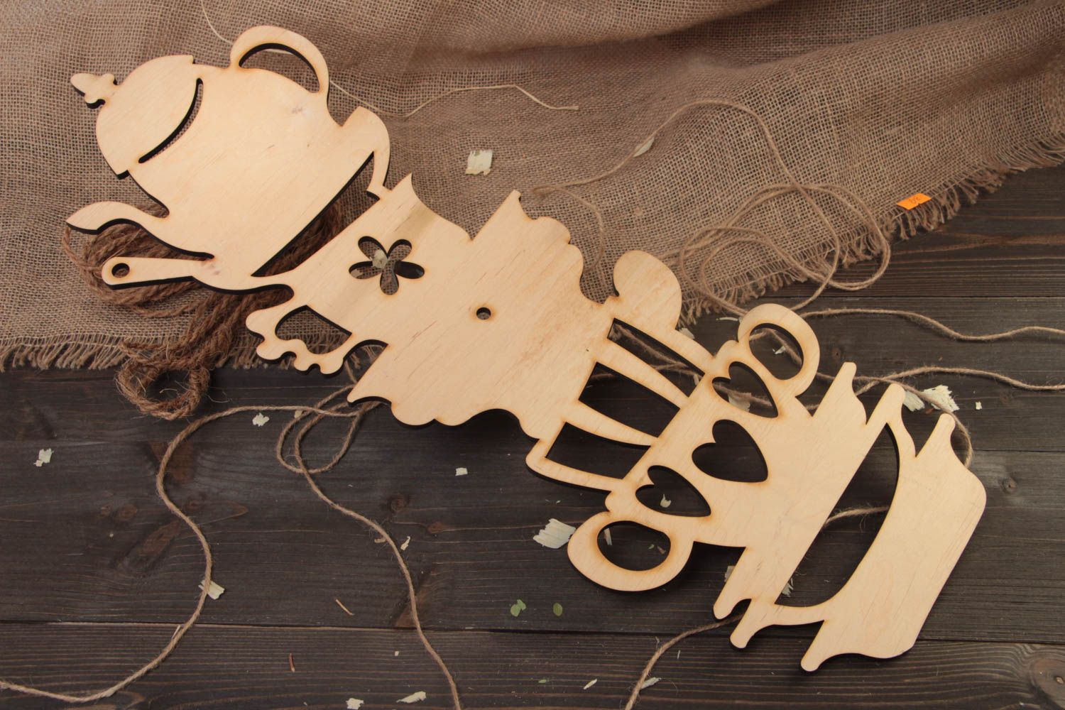 Holz Rohling zum Bemalen Uhr Tassen und Teekanne groß für Wanddekor handgemacht foto 1