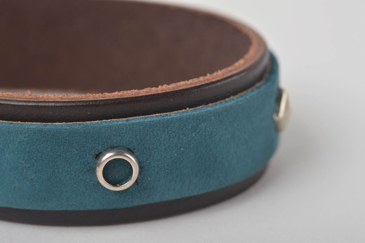 Bracelet cuir Bijoux fait main design original bleu brun Accessoire femme photo 3