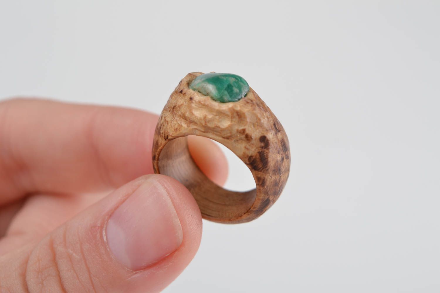 Beautiful handmade designer carved wooden ring with natural stone stylish photo 2