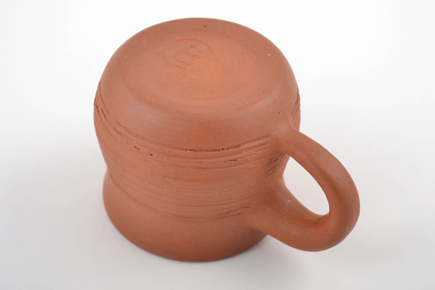 5 oz Mexican terracotta clay cup with handle and no pattern photo 4