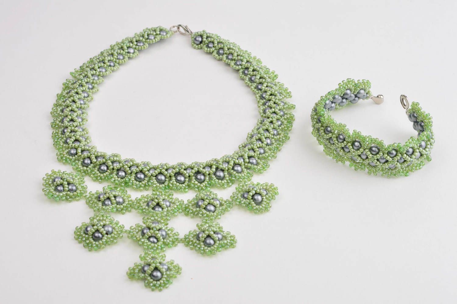 Stylish handmade jewelry set beaded necklace beaded bracelet small gifts photo 4