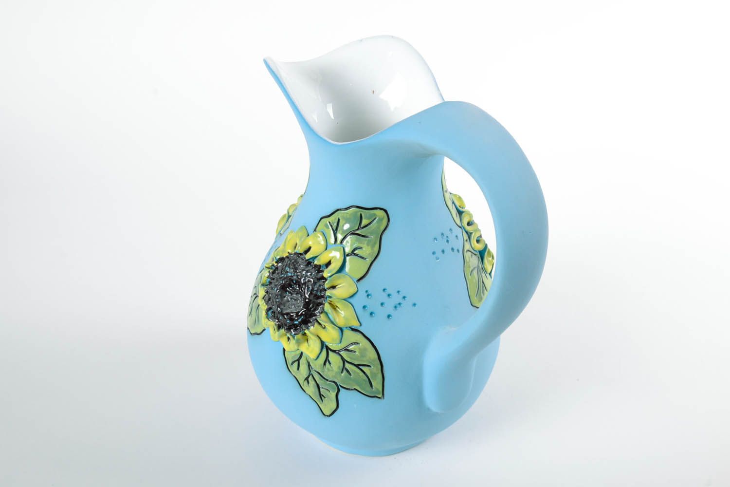 Morning milk 30 oz porcelain Sunflower blue glazed decanter 9 inch 4 lb photo 4