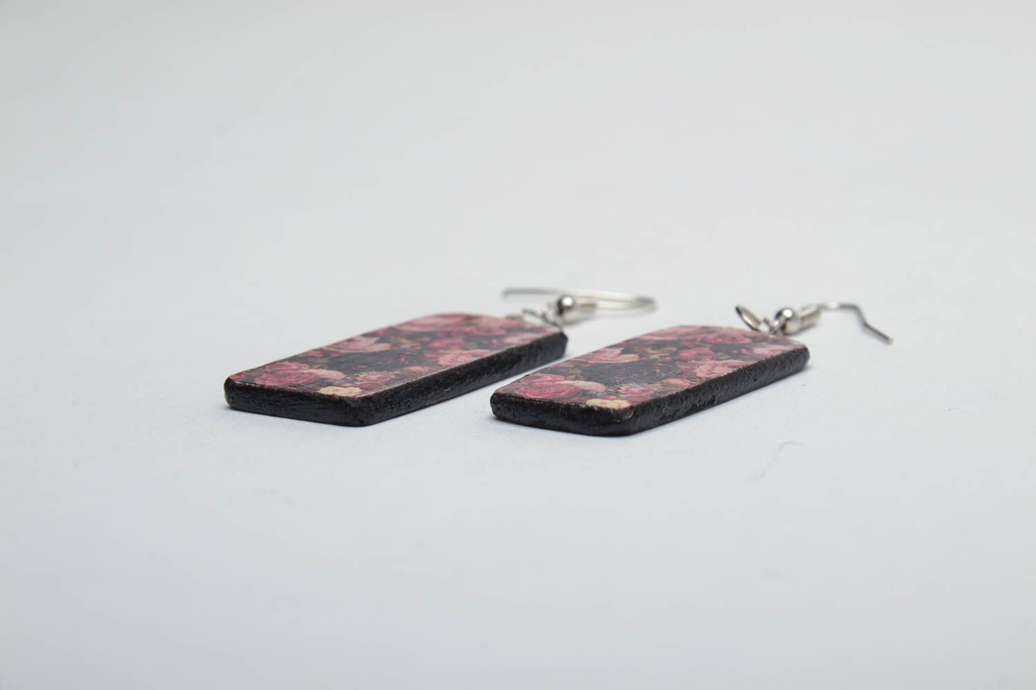 Wooden earrings with decoupage photo 3