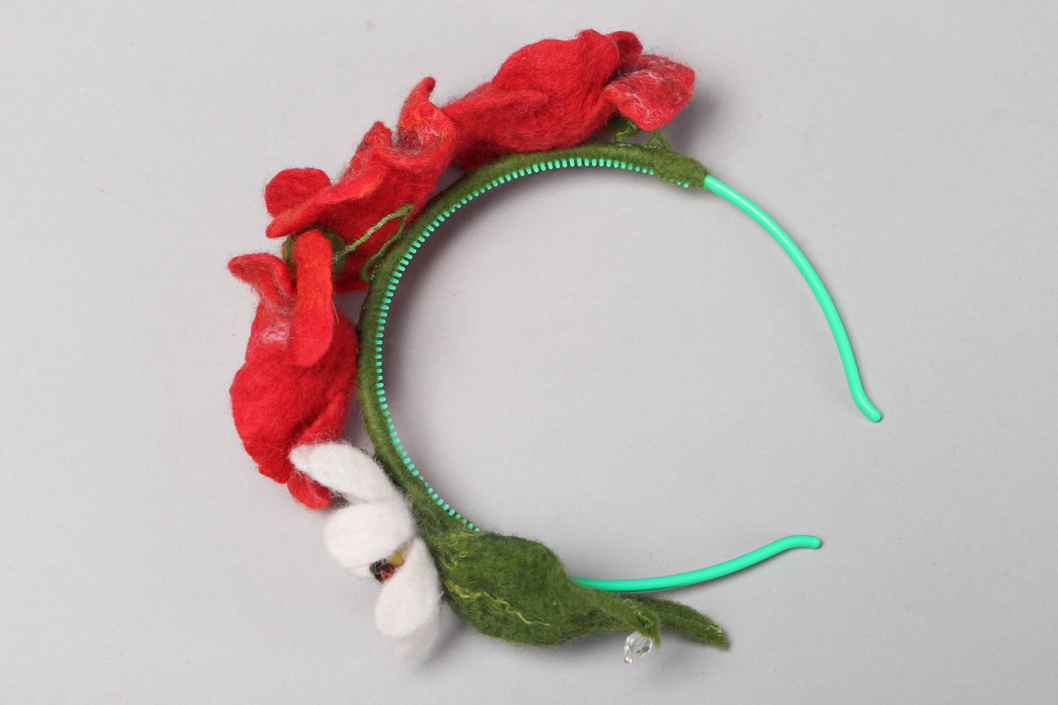 Wool felted headband with poppies and camomiles photo 3