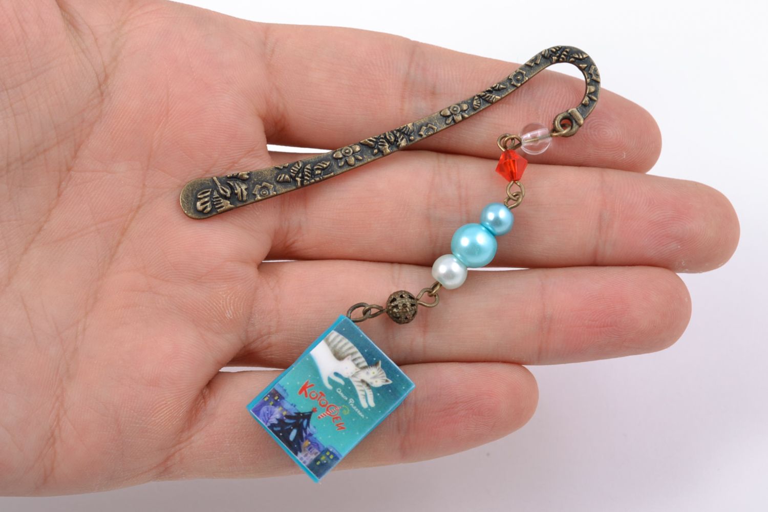Unusual bookmark made of metal and polymer clay photo 2