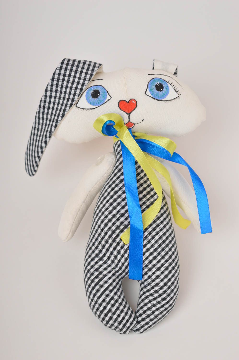 Jouet lapin Peluche faite main en tissus à carreaux Cadeau pour enfant photo 2