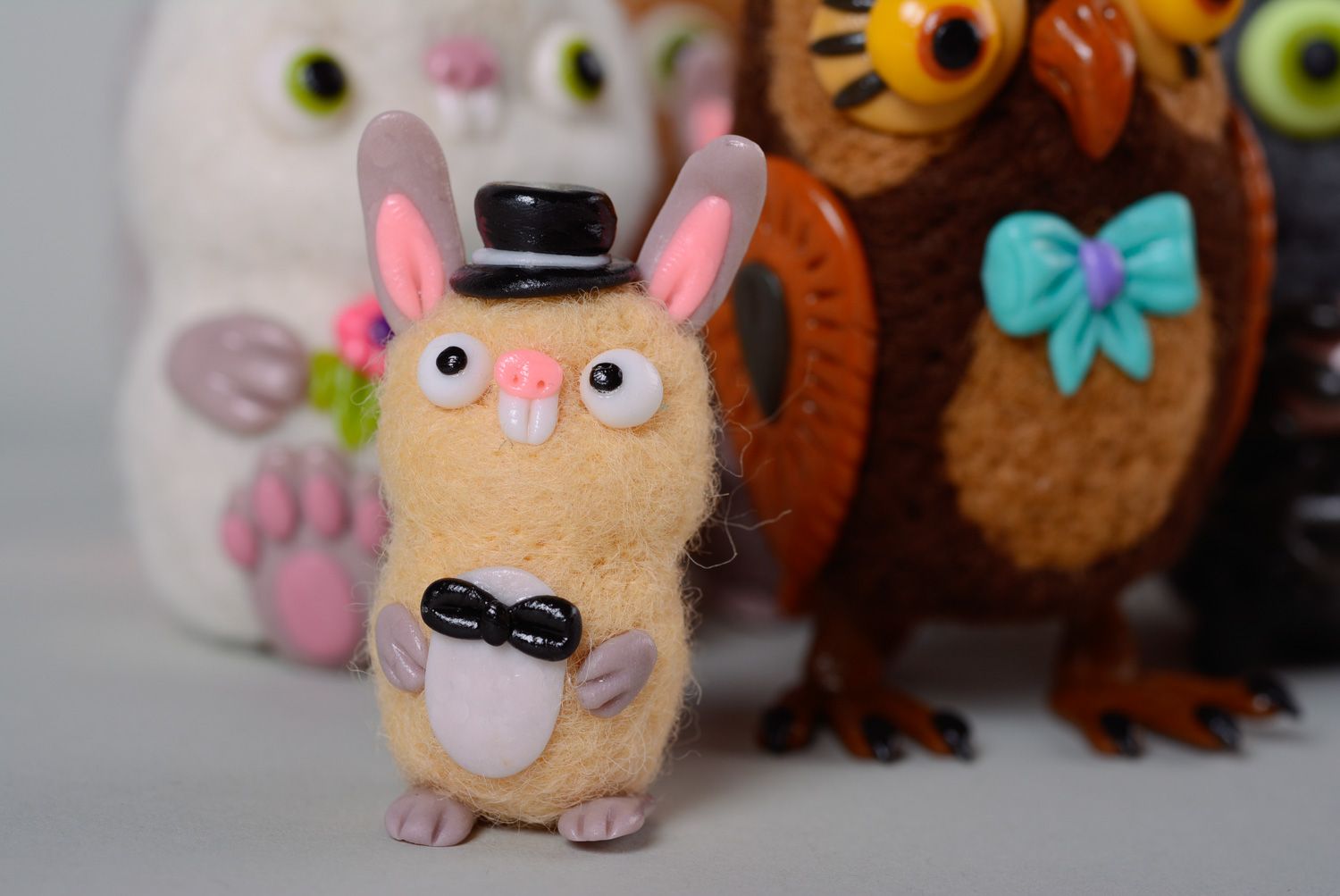 Felted wool miniature toy handmade Rabbit photo 4