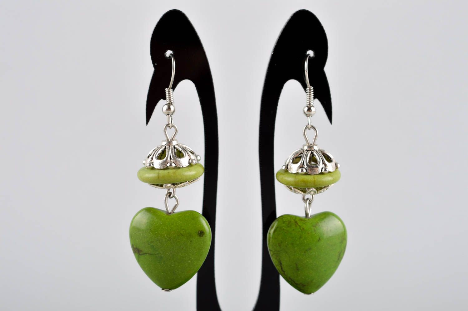 Boucles d'oreilles coeur vert Bijou fait main en pierre naturelle Cadeau femme photo 5