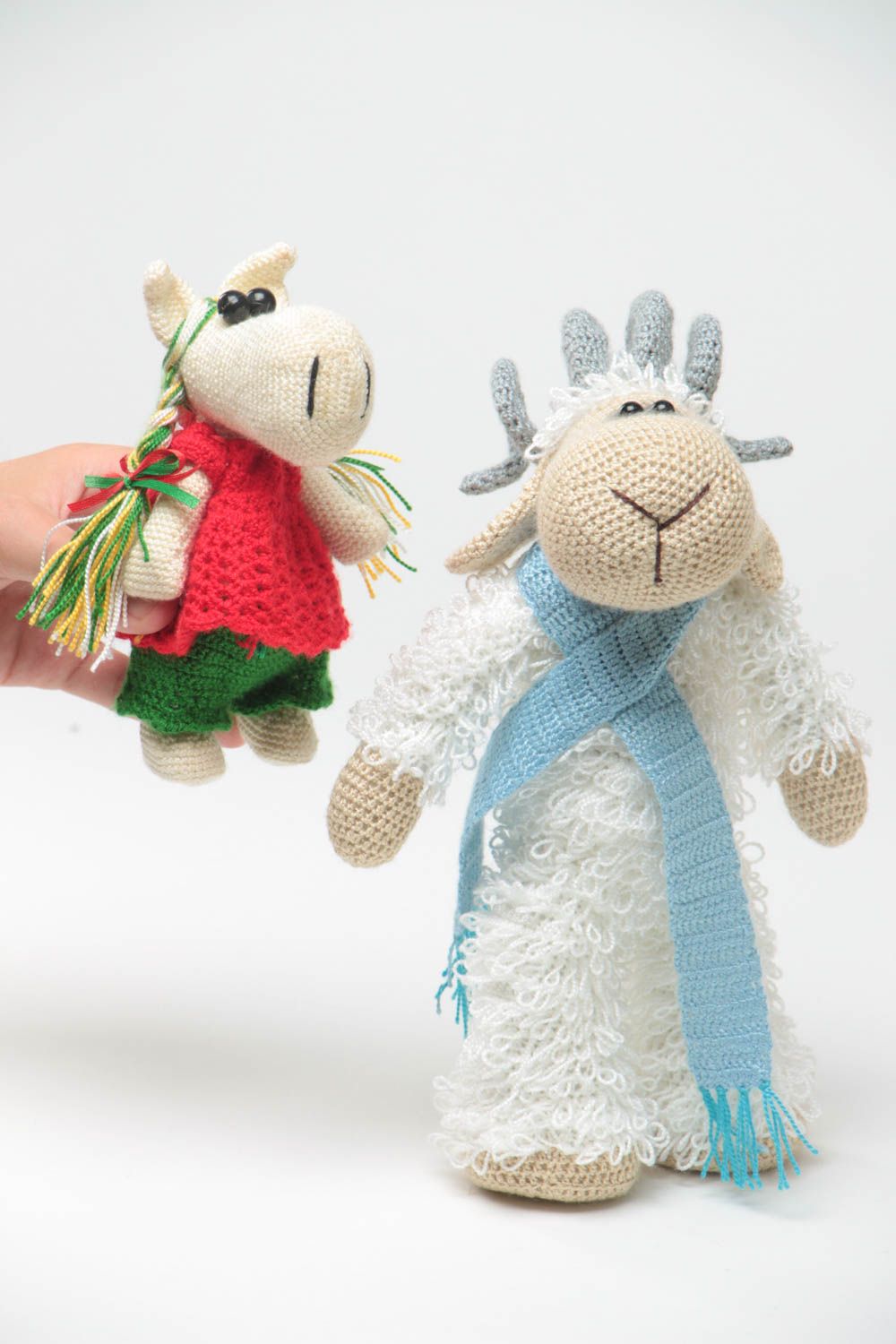 Beautiful soft crocheted toys sheep and horse set of handmade dolls 2 pieces photo 5