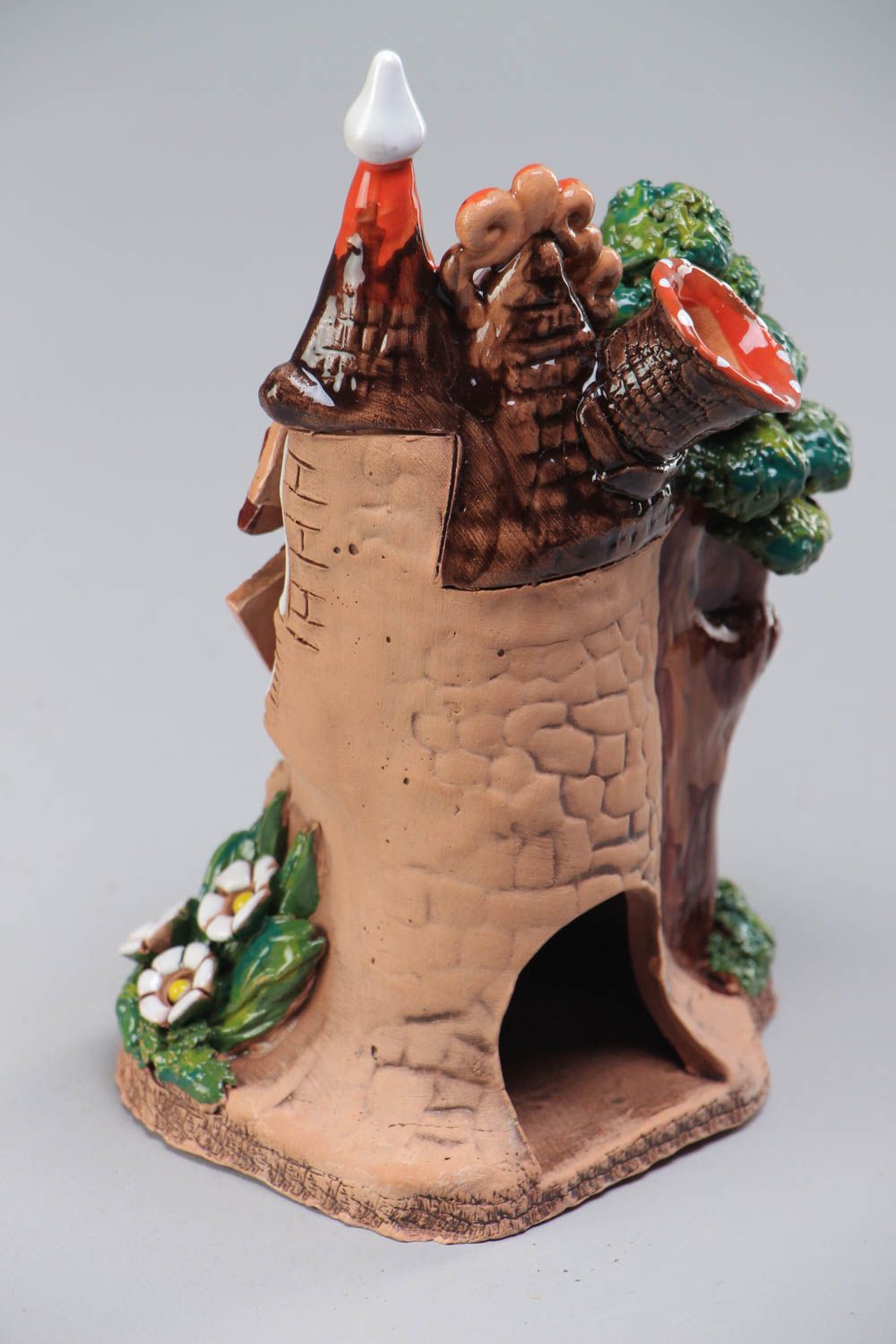 Candil candelero de arcilla con forma de casita hermosa hecho a mano foto 3