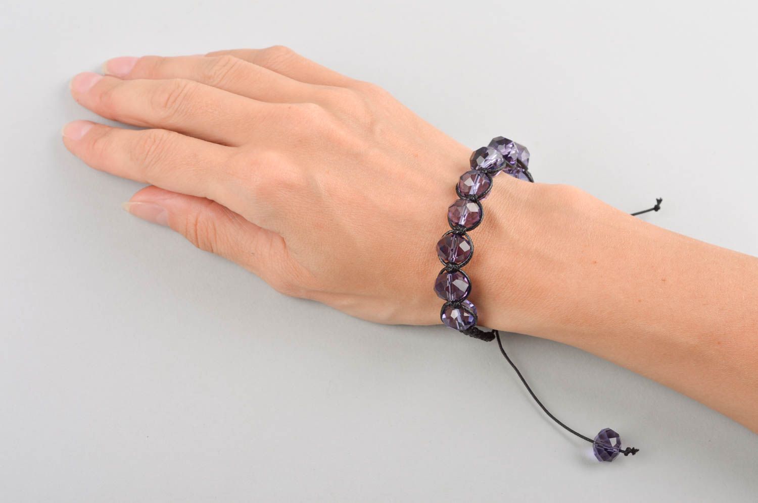 Браслет ручной работы стильный браслет из бусин элитная бижутерия фиолетовая фото 5