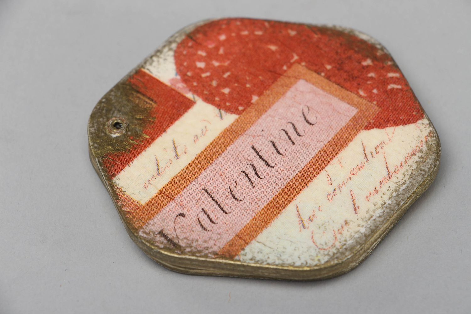 Espejo de bolsillo de vintage en marco de madera, decoupage Corazón de rosa foto 3