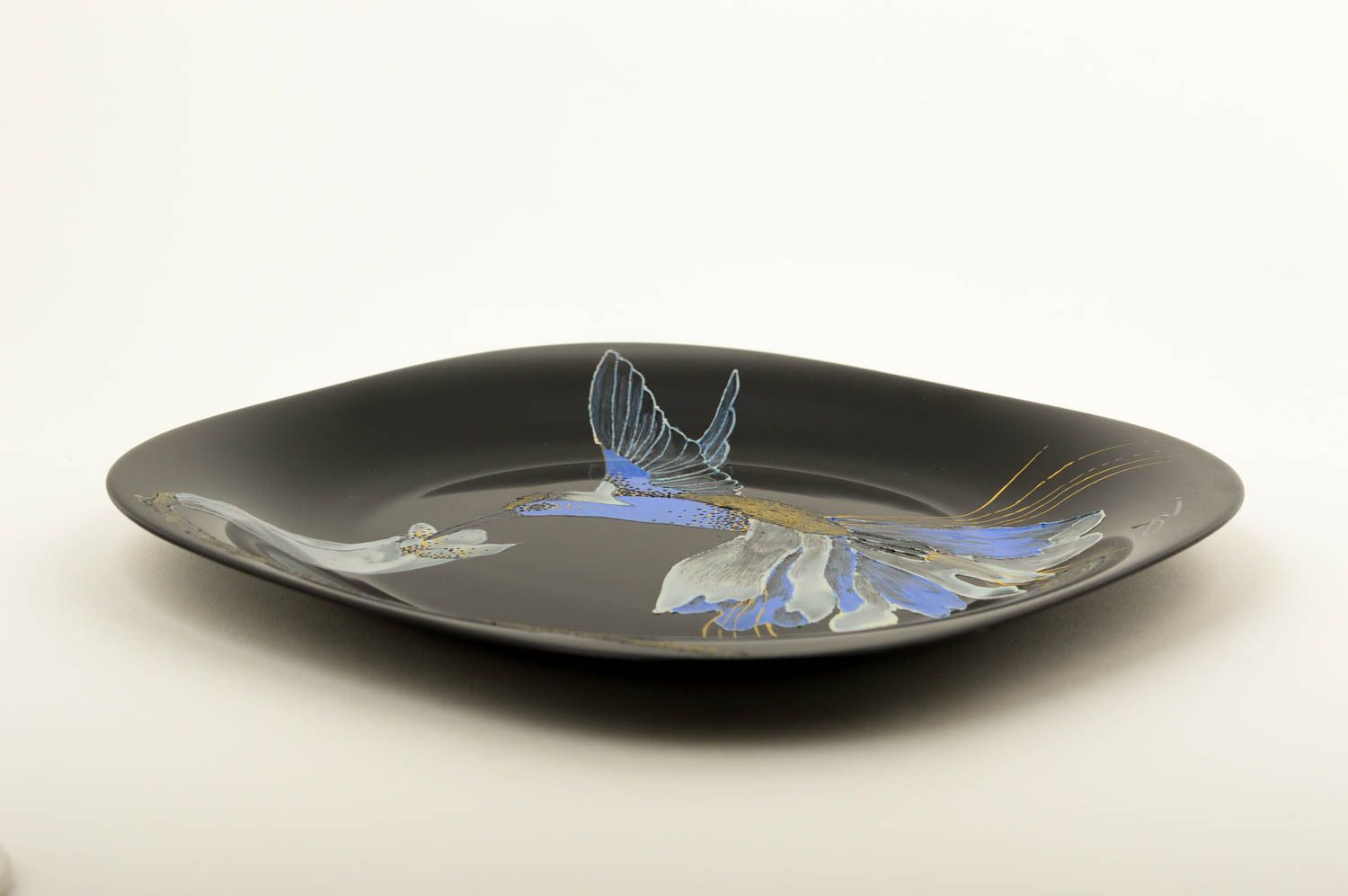 Plato de cristal hecho a mano vajilla moderna utensilio de cocina con colibrí foto 2