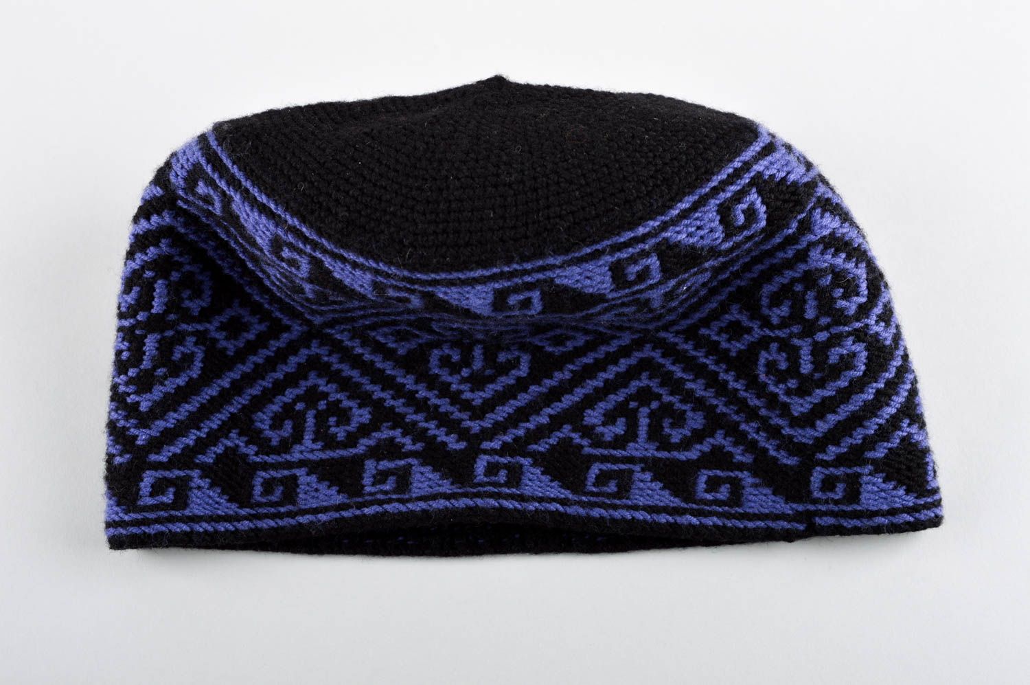Warme Mütze handmade Mütze für Männer blau schwarz modisches Accessoire foto 5