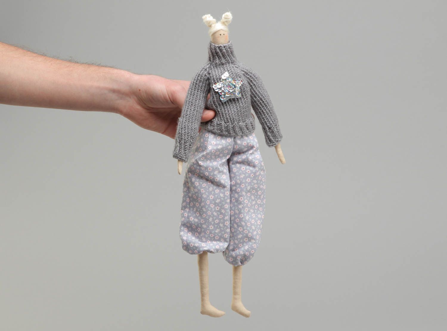 Handmade fabric doll in sweater photo 3