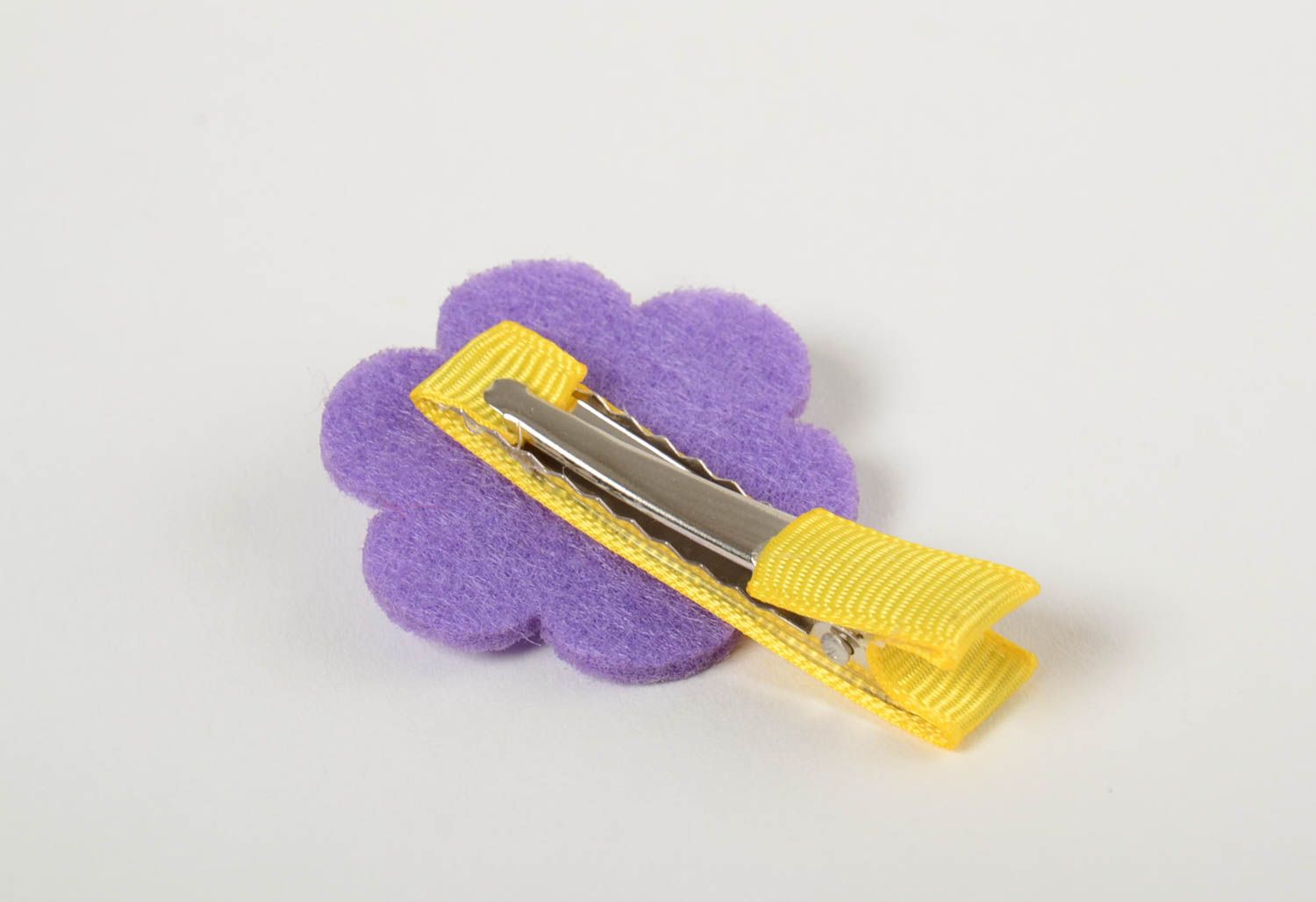 Purple hair clip made of rep ribbons and fleece handmade children's accessory photo 3